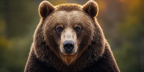 Obraz premium Close up of a wild adult brown bear's face natural fur textures, wildlife observation awareness day