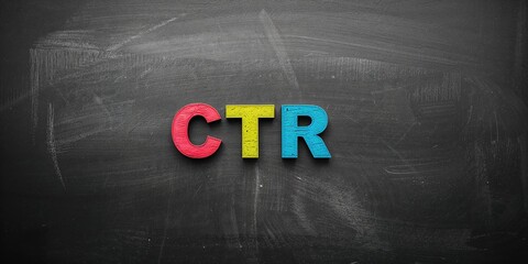 Wooden alphabets spelling CTR on a blackboard used for digital marketing metrics analysis, educational tools for SEO learning