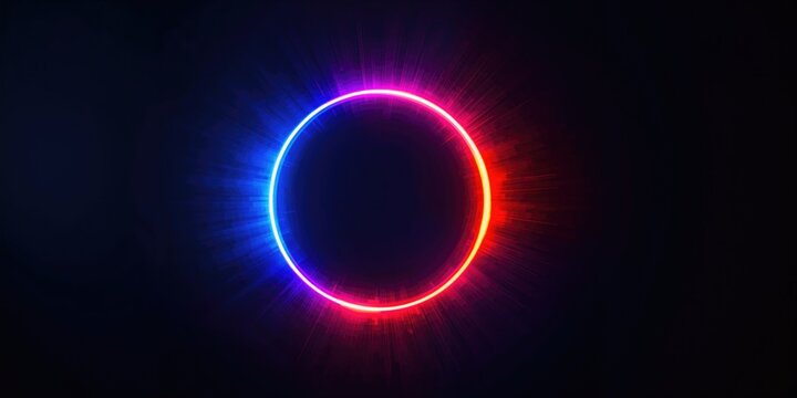 Neon-lit abstract circle against a dark backdrop, ideal for digital interface styling - Powered by Adobe