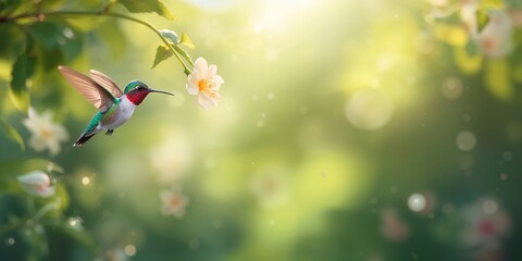 Hummingbird searching for nectar, pollination activity, World Bee Day