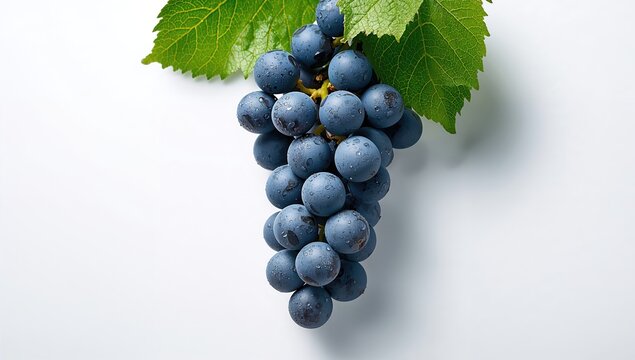 Bunch of blue grapes with leaves, highlighting natural ripening process for seasonal harvest - Powered by Adobe