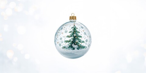 Fototapeta premium Holiday ornament featuring snow-covered fir trees, winter decor for festive display