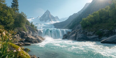 Flowing glacier meltwater in the Italian Alps, illustrating seasonal water volume changes