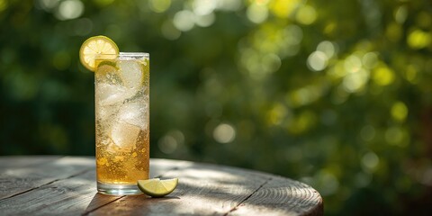 Healthy sparkling ginger ale served over ice with lime as a refreshing beverage, suitable for hydration awareness day