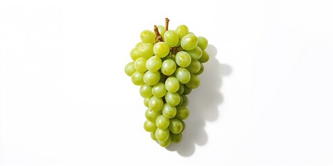 Cluster of fresh white wine grapes with smooth shadow on white background, used for vineyard analysis and crop evaluation