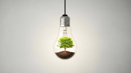 Innovative Eco-Friendly Light Bulb with Tree Growing Inside for Sustainable Energy Concepts