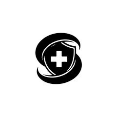 Obraz premium A black and white logo design featuring a medical cross inside a shield, symbolizing health protection isolated on transparent background