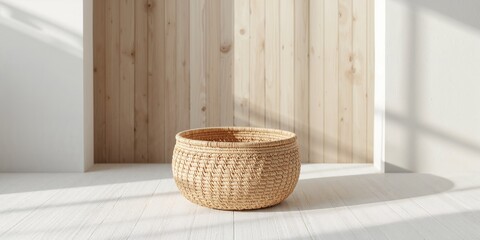 Fototapeta premium Boho woven basket texture used as decorative background for interior design, Earth Day