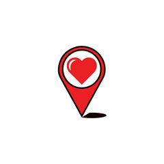 Fototapeta premium Heart location pin icon in red and black colors indicating a loved or favorite spot on a map. isolated on transparent background