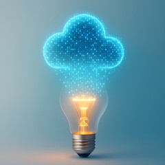 Creative Light Bulb Idea with Binary Code Cloud Symbolizing Technology and Digital Innovation. Futuristic Abstract Illustration for Business and Cloud Computing.