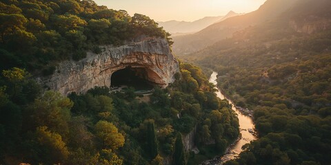 Bird's eye perspective of Spilaio ano Grava located on Corfu Island, emphasizing geological features and natural erosion risk