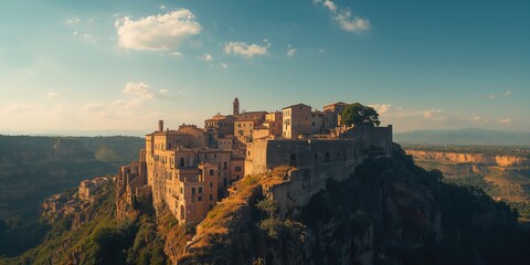 Obraz premium Ancient village with surrounding calanques, stone architecture under seasonal change, Earth Day