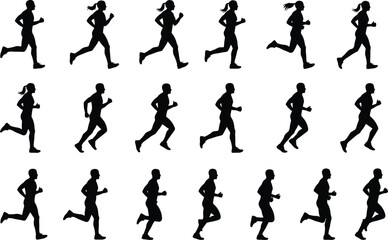 Dynamic Silhouettes of Runners and Joggers, People Exercising Outdoors, Fitness and Health Concept, Athletic Sports Training, Isolated Vector Illustration of Active Individuals.