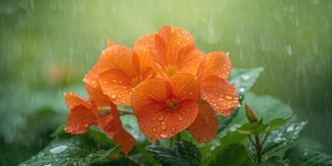 Close-up of orange begonias with raindrops flower textures and patterns, suitable for floral background design, spring season