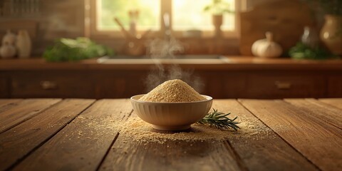 Powdered garlic on table ready for seasoning dishes, Food & Drink health consideration