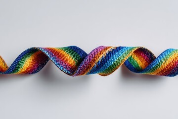 Vibrant rainbow ribbon coils on white