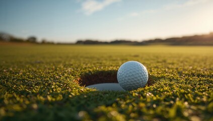 Close-up of a golf ball near the hole, skill and technique in sports, World Golf Day
