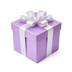 Obraz premium Pastel purple square gift box topped with white silky bow.