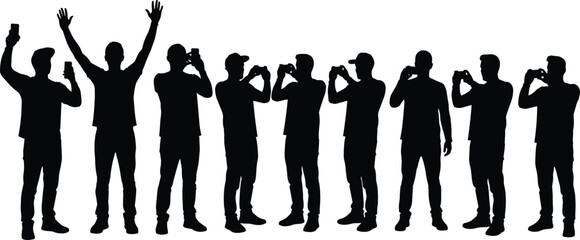 Massive Vector Silhouette Collection of Diverse Men and Women Posing, Dancing, and Celebrating at a Lively Party, Social Event, or Concert Audience, Isolated on White.