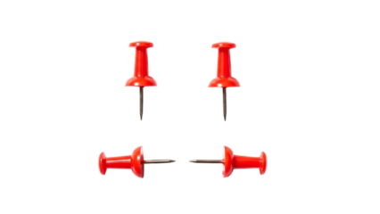 A minimalist composition featuring four bright red pushpins on a stark black backdrop