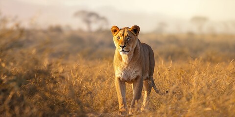 Majestic lioness in the wild, focusing on natural behavior during daylight hours