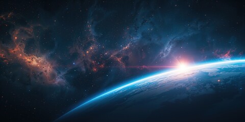 A 2d cosmic landscape featuring planets, moons, and stars, designed for science fiction space art backgrounds