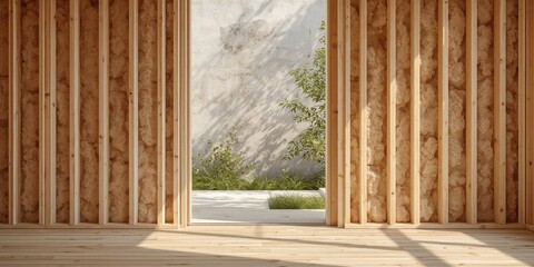 Sustainable building insulation with wood fiber wool panels, eco-friendly construction focus
