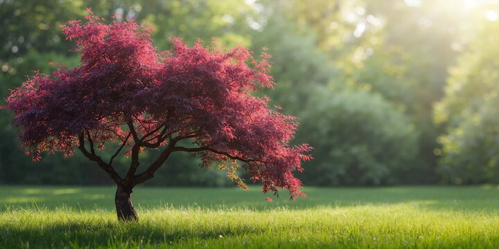 Bloodgood Japanese Maple tree with fresh purple leaves, focusing on botanical preservation, Earth Day