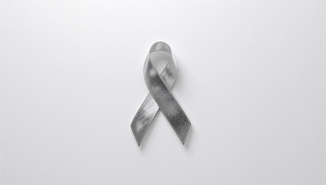 Awareness ribbon in silver for brain disorders displayed on a clean white surface, highlighting medical causes - Powered by Adobe