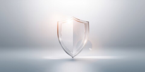 3d transparent shield icon with white glowing effect, digital security for technology interfaces