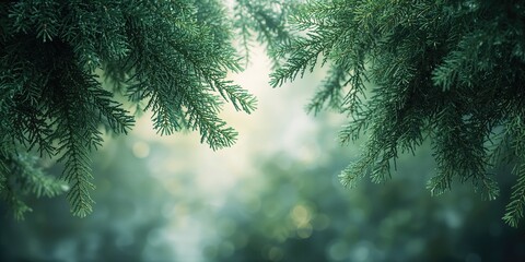 Close-up of conifer leaves with dark green tones, used as a natural backdrop for design or informational content
