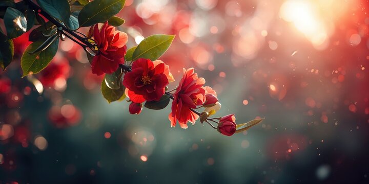 Camellia branch with flower, highlighting seasonal bloom for garden display