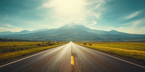 Mountain landscape with asphalt road, highlighting landscape preservation and transportation access