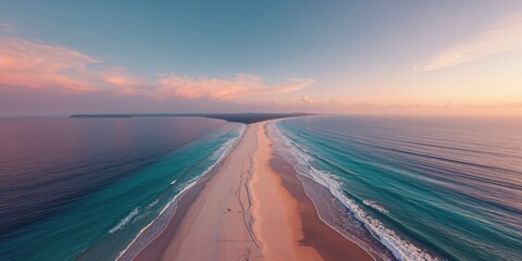 Overhead scene of a calm shoreline with vibrant turquoise sea at dawn, ideal for text or UI backdrop