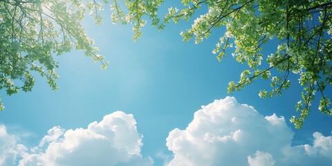 Fototapeta premium Blue sky with tree branches, ideal for seasonal landscape textures