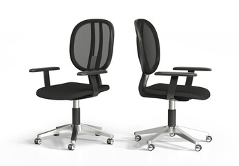 Black office chairs. 3d illustration on white background