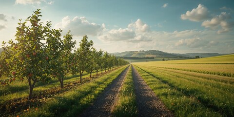 Cultivated trees in organized rows, sustainable agriculture methods, Earth Day