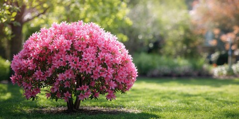 Japanese azalea with vibrant pink flowers set against a natural background, highlighting seasonal bloom for spring or summer appreciation