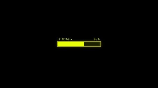 Abstract futuristic loading icon animation with yellow vertical progress bar and 0&ndash;99% percentage indicator on black background.