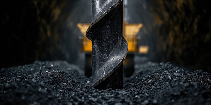 Shearer drill component in a mining environment, highlighting operational safety measures in coal extraction