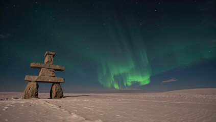 Stone inukshuk acting as a directional marker, highlighting cultural guideposts and navigation, World Heritage Day