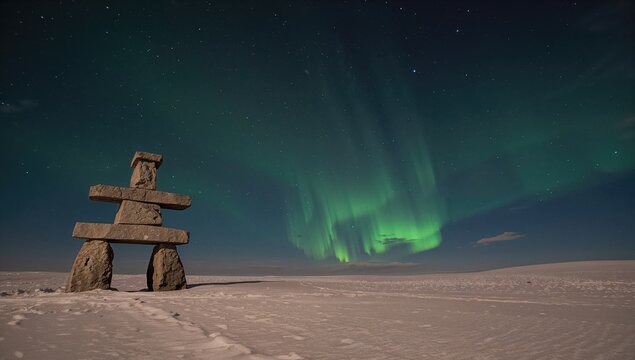 Stone inukshuk acting as a directional marker, highlighting cultural guideposts and navigation, World Heritage Day