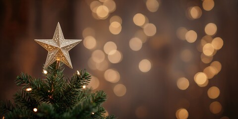 Christmas star illuminated against a bokeh holiday light background, seasonal celebration