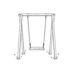Hand-Drawn Sketch of a Classic Wooden Swing Set