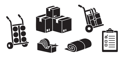 Furniture dolly and moving service icons on white background — ideal for moving services, relocation and logistics content