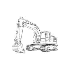 Line Art Illustration of an tExcavator Construction Vehicle Outline