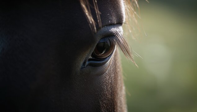 Detailed view of a horse's eye showing natural iris patterns and alertness, Horse Welfare Awareness