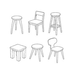 Line Art Collection of Various Chairs and Stools