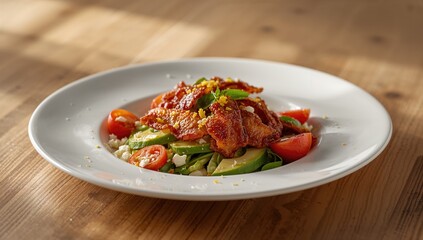 Salad featuring bacon, avocado, sheep cheese, cherry tomato, and lemon zest used as a light lunch option, Earth Day