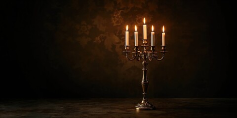 Burning candles in a vintage candelabra with gold accents, festive holiday lighting, Christmas celebration